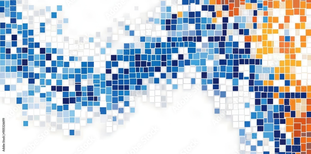 Poster abstract background with blue. white. and orange squares in a mosaic pattern