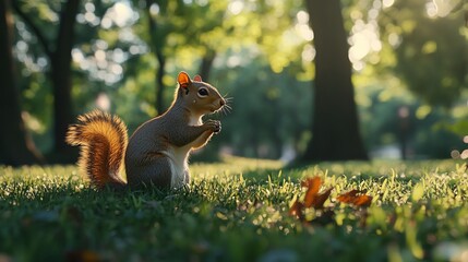 Obraz premium Squirrel on the grass. closeup