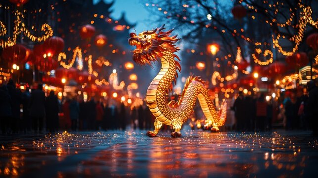 Lantern dragon winding through market