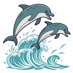 A vibrant vector artwork showcasing the lively and playful nature of dolphins, perfect for nature and marine-themed designs.