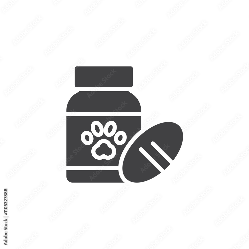 Poster pill bottle with paw vector icon