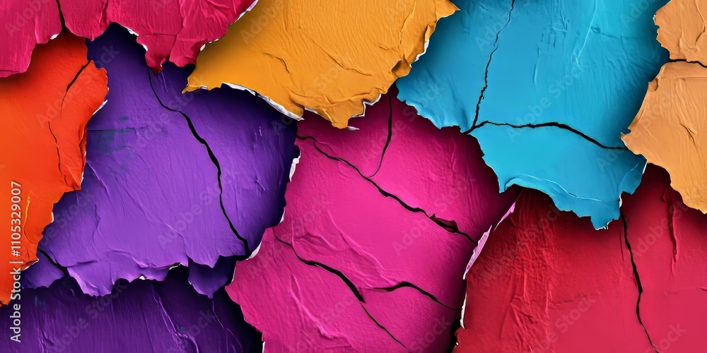 Poster vibrant and colorful ripped paper pattern showcasing an array of textures and shades. this colorful 