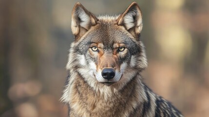 Fototapeta premium Majestic Gray Wolf Portrait in Autumn Woods