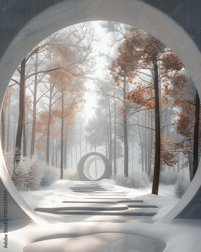 Poster minimalist style, a simple and elegant space background wall design with circular arches. a minimali