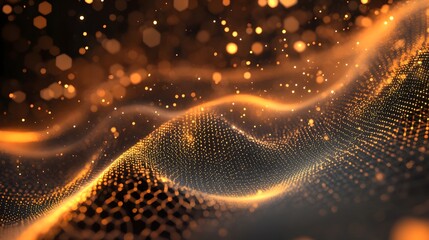 Golden Lights Abstract Wave Particle Background