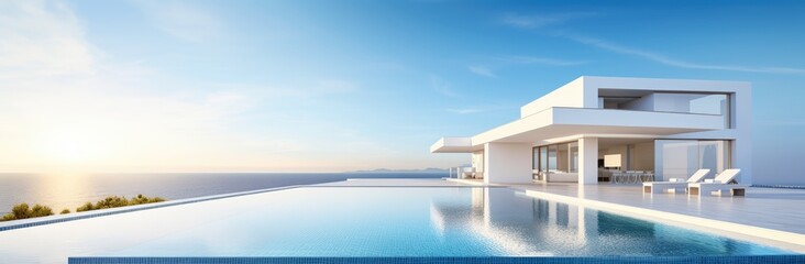 Fototapeta premium modern luxury summer villa with infinity pool. illustration