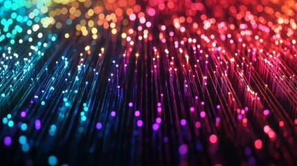 fiber optic installation concept. Vibrant multicolored lights creating a dynamic, glowing background effect.