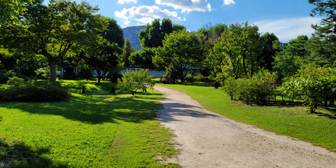 Beautiful Garden in Gyeongbokgung Palace, with blue sky on a sunny day, in Seoul, Korea	
