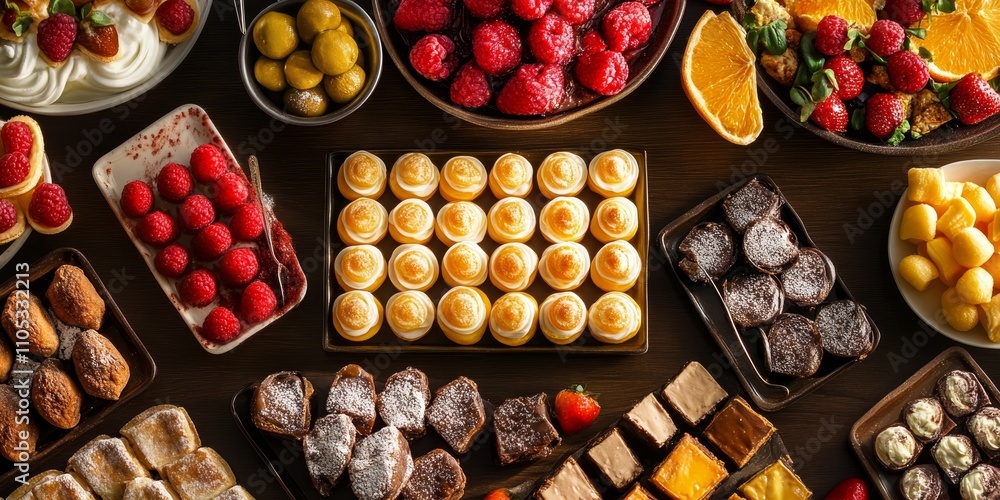 Aufkleber top view of a delightful sweet food menu showcasing a variety of delicious treats. this sweet food m