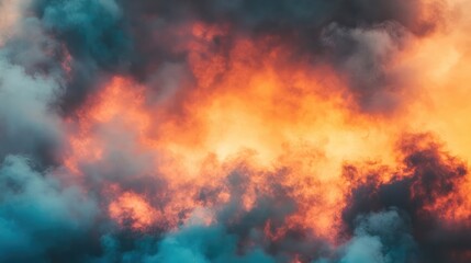 Smoke rising dramatically with a fiery backdrop
