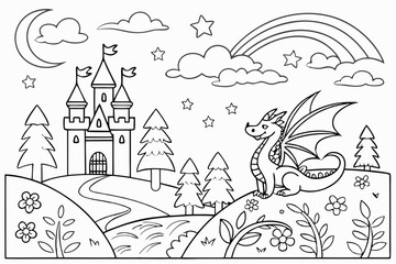 Magical Fantasy Coloring Pages with Fairies, Dragons, and Castles

