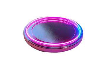 3D-rendered coin glowing with a vibrant neon light isolated on transparent background
