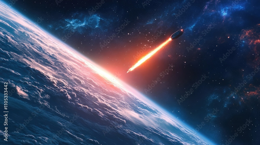 Aufkleber spaceship observing a newly discovered comet with a glowing tail