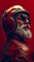 Hyperrealistic Santa Claus with motorcycle helmet and bikers in safety concept.