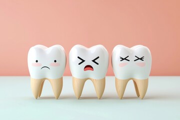 Obraz premium Cute Cartoon Teeth Characters with Funny Emotions Displayed