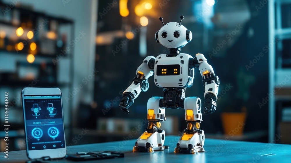 Poster stem education concept showcasing a programmable robot controlled via smartphone application