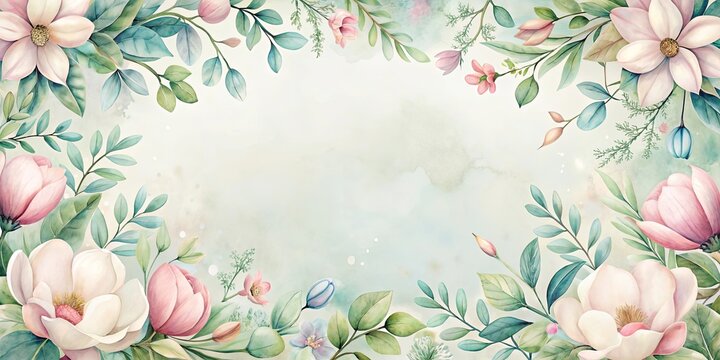 Elegant floral frame with pastel blossoms and foliage ideal for wedding invitations or springtime announcements