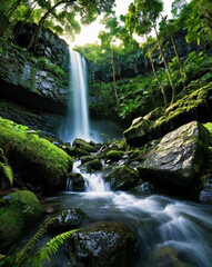 Fototapeta premium A stunning fisheye perspective of a majestic waterfall