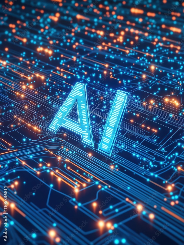 Poster ai tech concept shows cyberspace with big data transfer. network security in metaverse. abstract ill