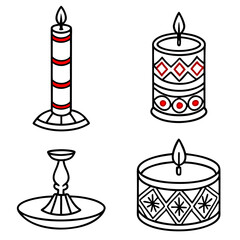 set of candles con linear logo isolated vector illustration 