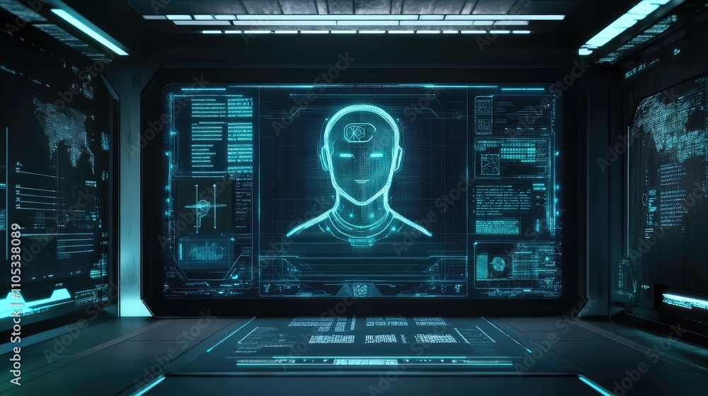 Poster virtual ai assistant concept with chatbot interface on futuristic screen