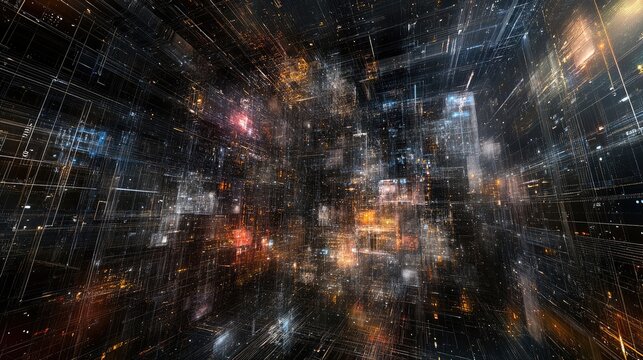 Visualization of machine learning algorithms dynamically processing large-scale data Creative rendering of artificial intelligence frameworks in action
