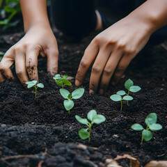 Nurturing new life: A pair of hands gently cradles a young seedling, ready to plant it in the fertile earth
