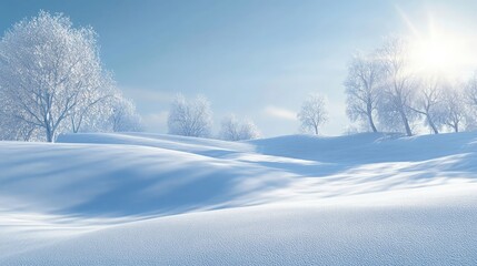 Obraz premium Winter landscape of a snow-covered field under soft sunlight and clear skies