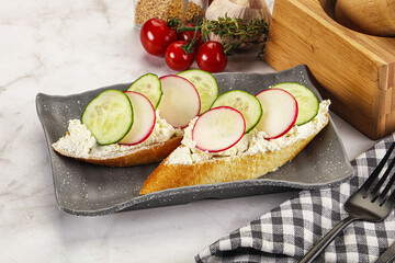 Bruschetta with soft cheese and radishes