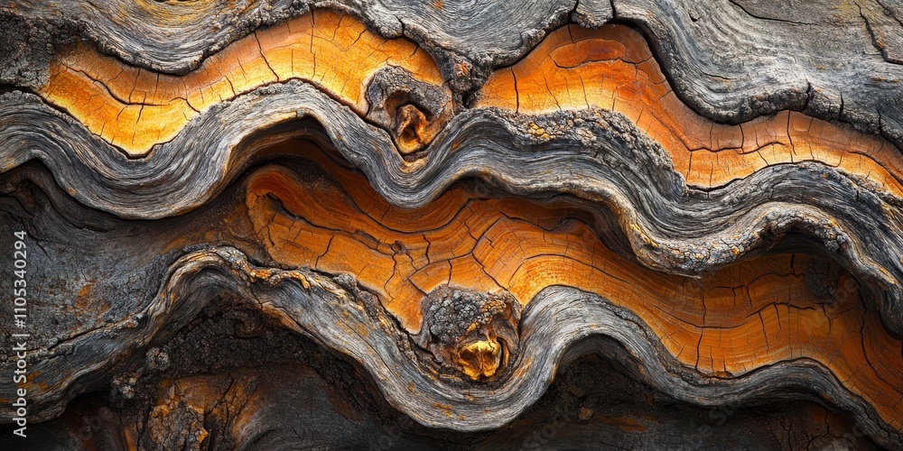 Poster exploring the intricate tree bark texture reveals the beauty of tree sap and pine resin, showcasing 