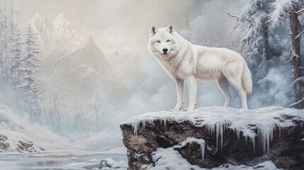 Obraz premium Arctic wolf (Canis lupus arctos) in winter
