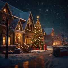 Fototapeta premium Christmas house in the night