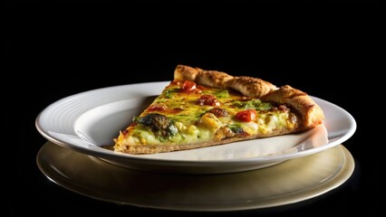 A Single Slice of Pizza with Pesto and Tomatoes on a Plate