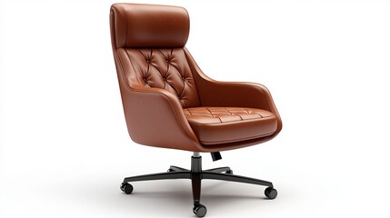 Fototapeta premium Brown leather office chair isolated on white background