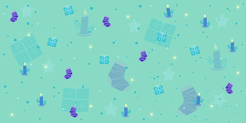 Seamless pattern Christmas ornament celebration on green background