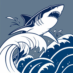 Dynamic vector art capturing the raw power and commanding presence of a Great White Shark in striking detail.
