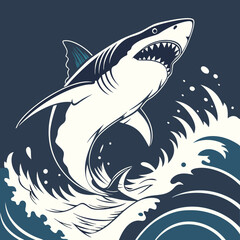 Dynamic vector art capturing the raw power and commanding presence of a Great White Shark in striking detail.