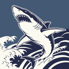 Dynamic vector art capturing the raw power and commanding presence of a Great White Shark in striking detail.