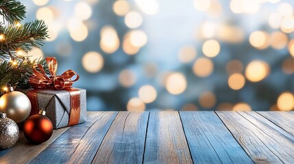 Festive bokeh border concept. Festive scene with gifts and decorations