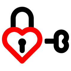 lock and key heart line icon black on white