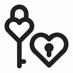 lock and key heart line icon black on white
