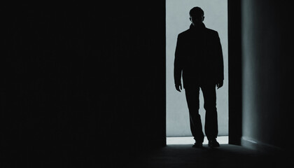 Obraz premium person standing in the shadows half lit. spy