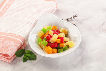 Sweet candied papaya colorful pieses