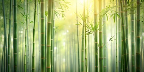 Serene Bamboo Forest at Sunrise A Tranquil Scene of Nature's Grace