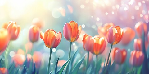 Soft focus background featuring orange tulips creates a vibrant and artistic ambiance. The orange tulip design captivates with its soft focus, adding a unique charm to any composition.