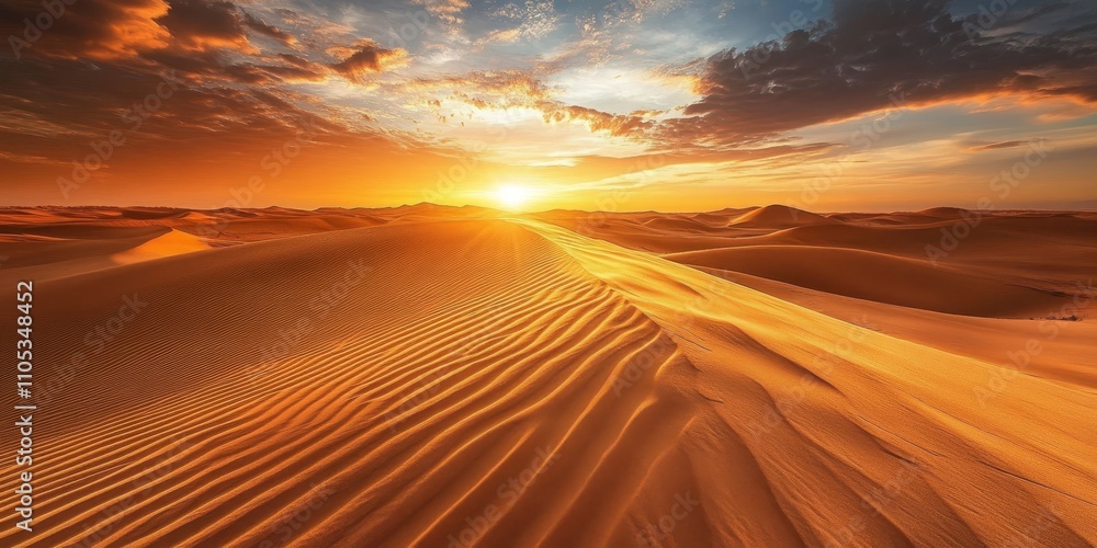 Poster golden sands of the desert showcase the beauty of untouched wild nature, featuring barchans and sand