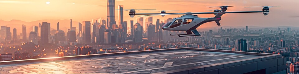 Autonomous Air Taxi Taking Off from Rooftop