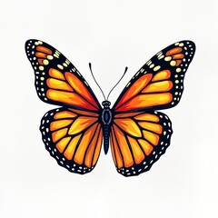 Vibrant orange, black butterfly illustration. Isolated on white background. Butterfly with detailed wing patterns. Elegant design. Springtime motif. Nature, beauty concept. Suitable for spring eco