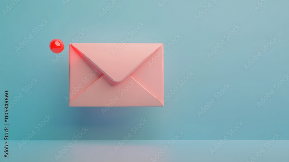 Poster simple 3d illustration of a pink envelope with a red notification on a blue backdrop, representing a