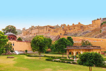 View of Amer Fort and Palace (Amber Fort) in Jaipur, Rajasthan, India.